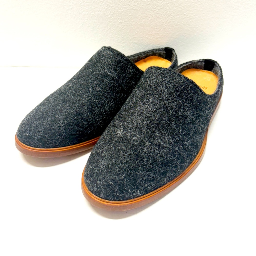 NEW Rhodes Footwear Wool & Leather Slip On House Shoes Charcoal Gray Sz 9